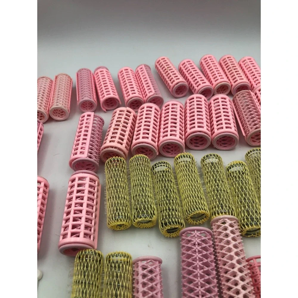 Vintage Mixed Lot Pink Plastic Snap-On Hair Curler Rollers Wire‎ mesh 6 pins